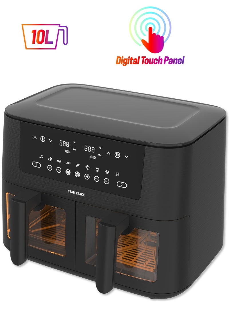 STAR TRACK Air Fryer Dual Compartment Tub, Capacity 9 cooking presets, Touch control 10 L 3040 W ST-AF3040-TB100 Black - Image 1