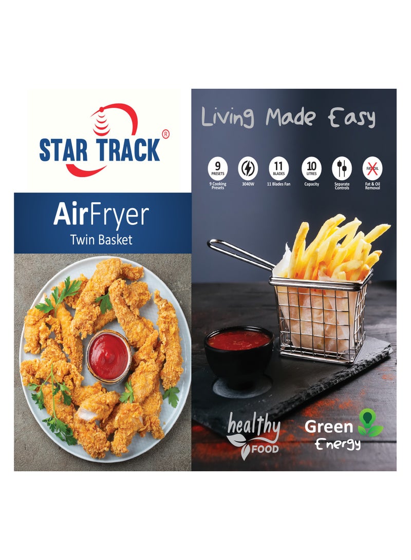 STAR TRACK Air Fryer Dual Compartment Tub, Capacity 9 cooking presets, Touch control 10 L 3040 W ST-AF3040-TB100 Black - Image 4