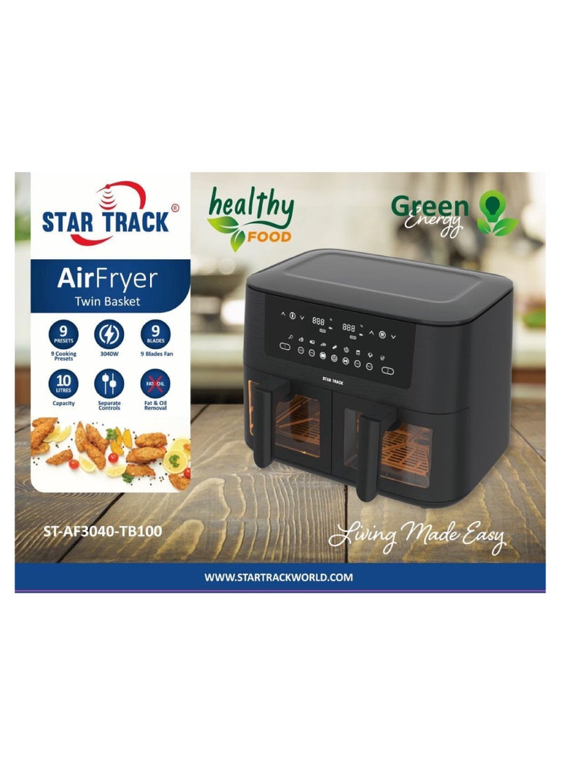 STAR TRACK Air Fryer Dual Compartment Tub, Capacity 9 cooking presets, Touch control 10 L 3040 W ST-AF3040-TB100 Black - Image 3