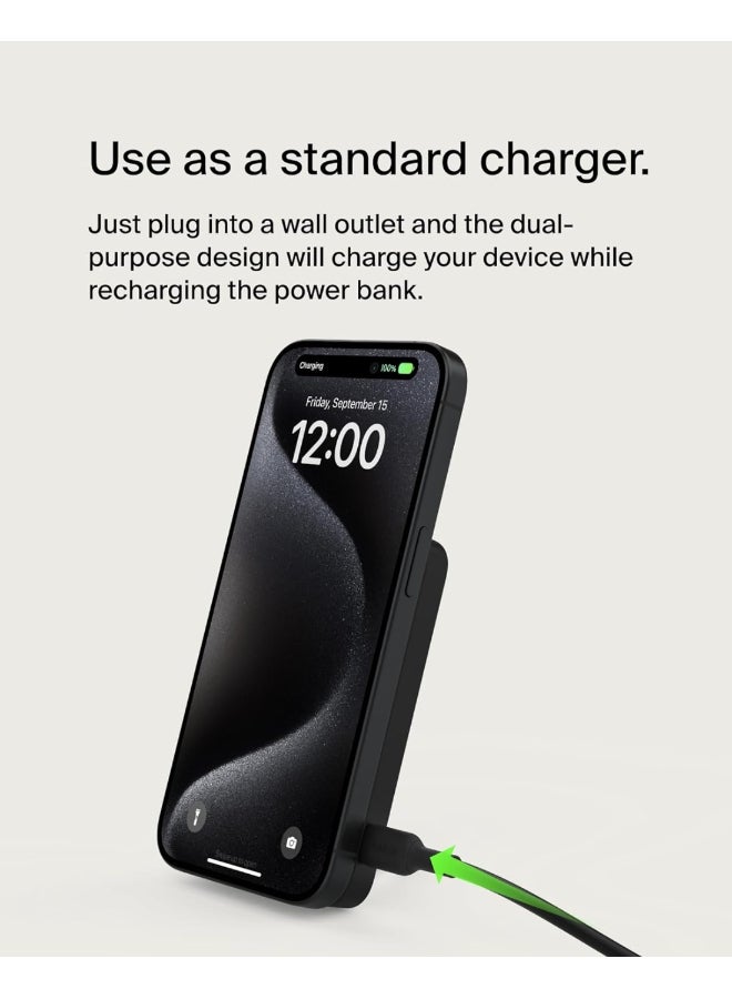 belkin BoostCharge Pro Wireless Power Bank 5000mAh with Qi2, MagSafe compatible portable charger + built-in pop-up kickstand, battery pack for iPhone 16, iPhone 15, 14, 13, 12 and more - Black - Image 2