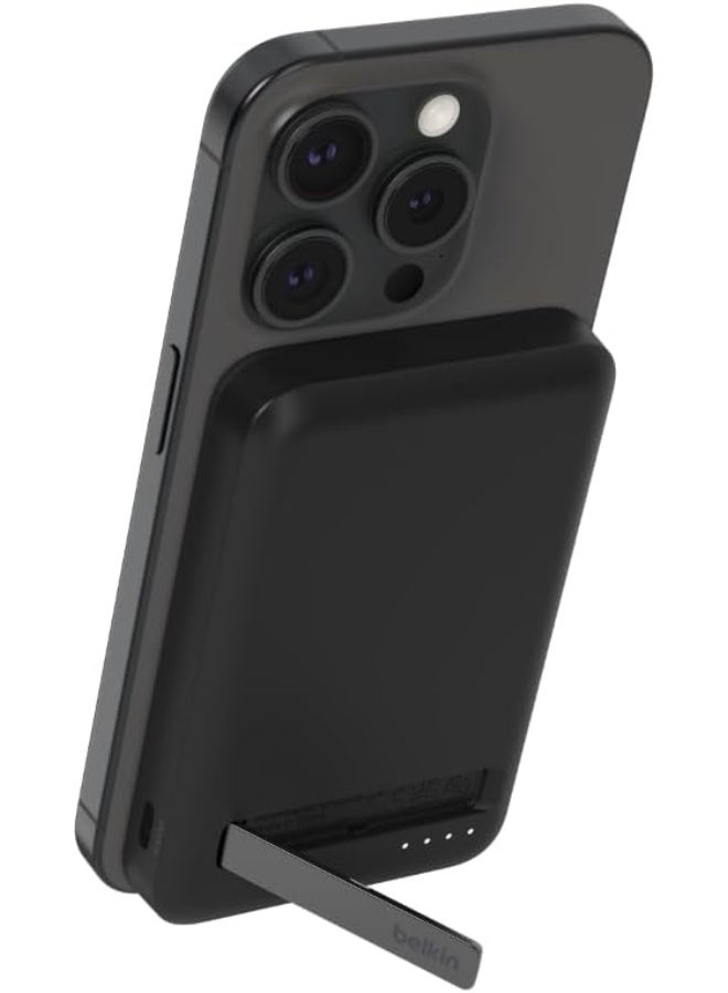 belkin BoostCharge Pro Wireless Power Bank 5000mAh with Qi2, MagSafe compatible portable charger + built-in pop-up kickstand, battery pack for iPhone 16, iPhone 15, 14, 13, 12 and more - Black - Image 1