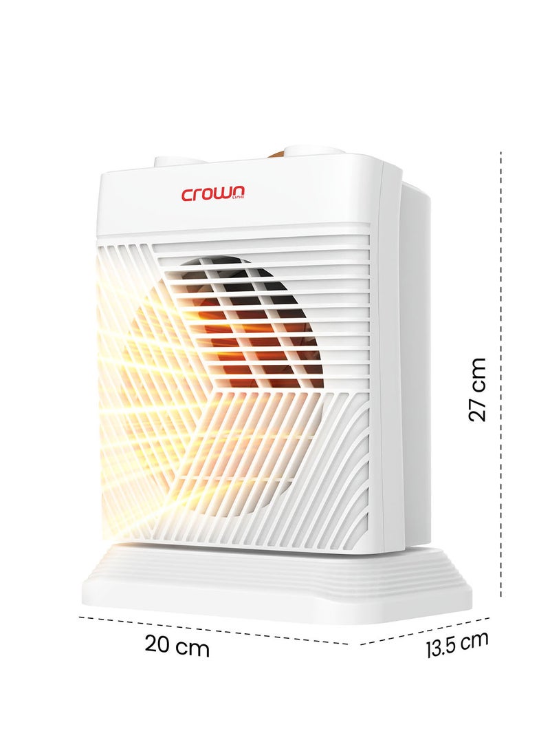 Crownline HT-437 Fan Heater, 1800-2000W, 2 Heat Settings, Oscillation, Cool Air, Thermostat, Overheat Protection, Thermal Cut-off, Power Light, Carry Handle, Covers Up to 20㎡ 2000 W HT-437 white - Image 1