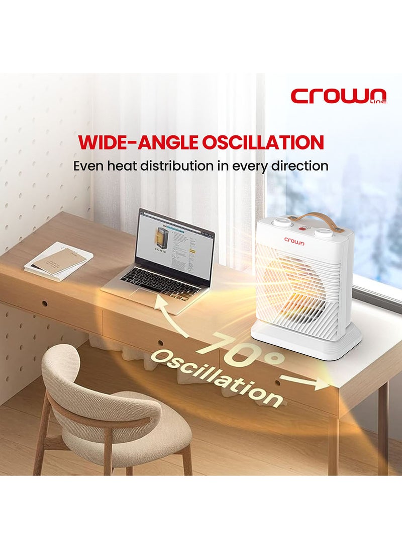 Crownline HT-437 Fan Heater, 1800-2000W, 2 Heat Settings, Oscillation, Cool Air, Thermostat, Overheat Protection, Thermal Cut-off, Power Light, Carry Handle, Covers Up to 20㎡ 2000 W HT-437 white - Image 4