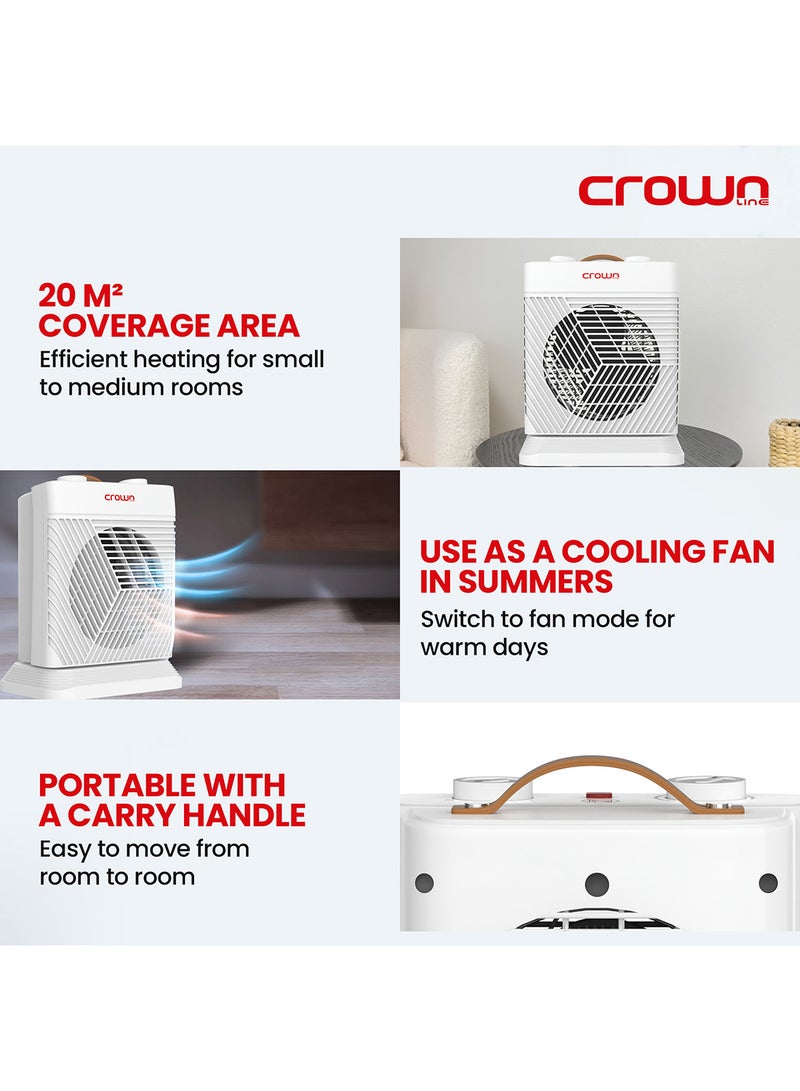 Crownline HT-437 Fan Heater, 1800-2000W, 2 Heat Settings, Oscillation, Cool Air, Thermostat, Overheat Protection, Thermal Cut-off, Power Light, Carry Handle, Covers Up to 20㎡ 2000 W HT-437 white - Image 5