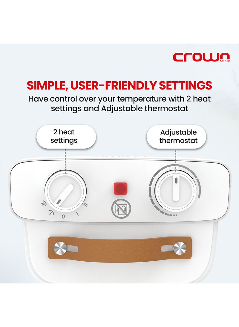 Crownline HT-437 Fan Heater, 1800-2000W, 2 Heat Settings, Oscillation, Cool Air, Thermostat, Overheat Protection, Thermal Cut-off, Power Light, Carry Handle, Covers Up to 20㎡ 2000 W HT-437 white - Image 3