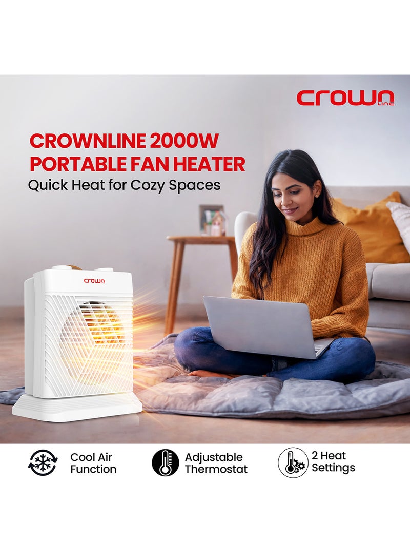 Crownline HT-437 Fan Heater, 1800-2000W, 2 Heat Settings, Oscillation, Cool Air, Thermostat, Overheat Protection, Thermal Cut-off, Power Light, Carry Handle, Covers Up to 20㎡ 2000 W HT-437 white - Image 2
