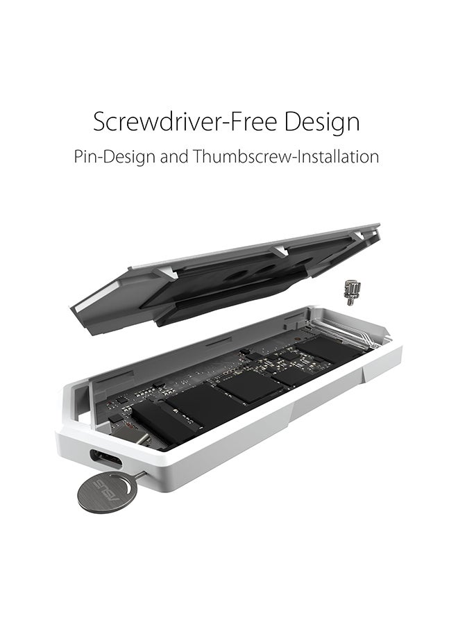 ASUS ROG Strix Arion SSD Enclosure (SSD Case) 3.2 Gen 2 (10 Gbps), USB-C and USB-A Cables Included, PCIe M.2 NVMe SSD 2280/2260/2242/2230 M Key/B+M Key Compatible, Screwdriver-Free Design white - Image 5