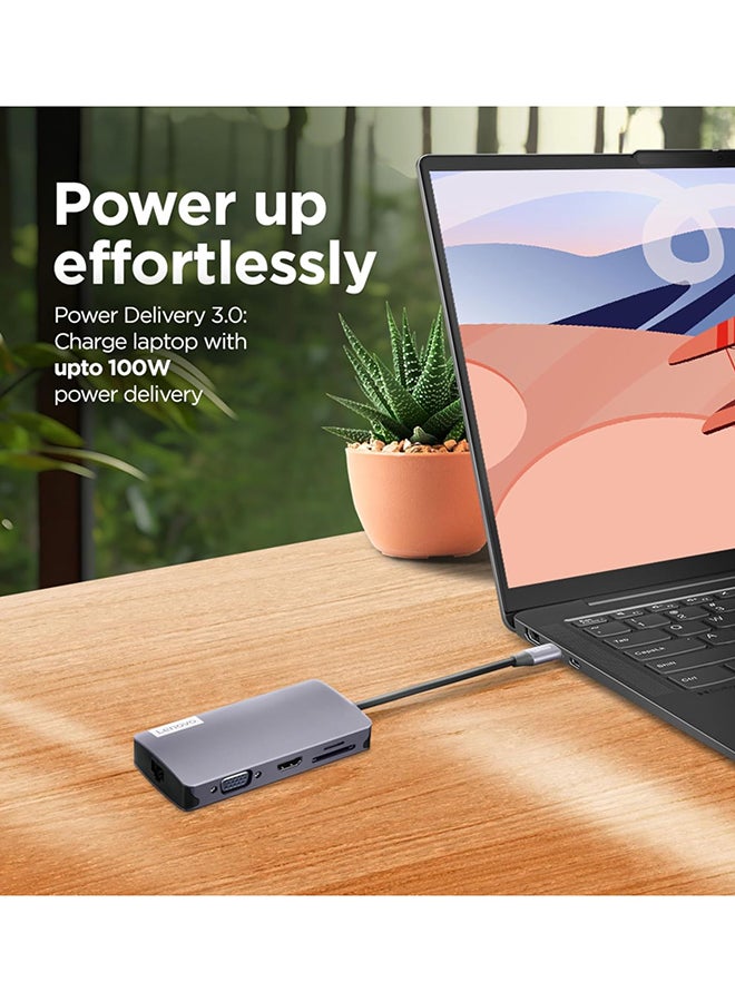 Lenovo 150 USB-C Travel Dock (Charging Host Upto 100W |3 x USB-A 3.0| x HDMI 1.4, 4K @ 30 Hz| 1 x VGA, Up to 1920 x 1080 @ 60 Hz | 1 x Video Output | RJ45 Support |1 Year Warranty| Grey), GX91M73946 grey - Image 2