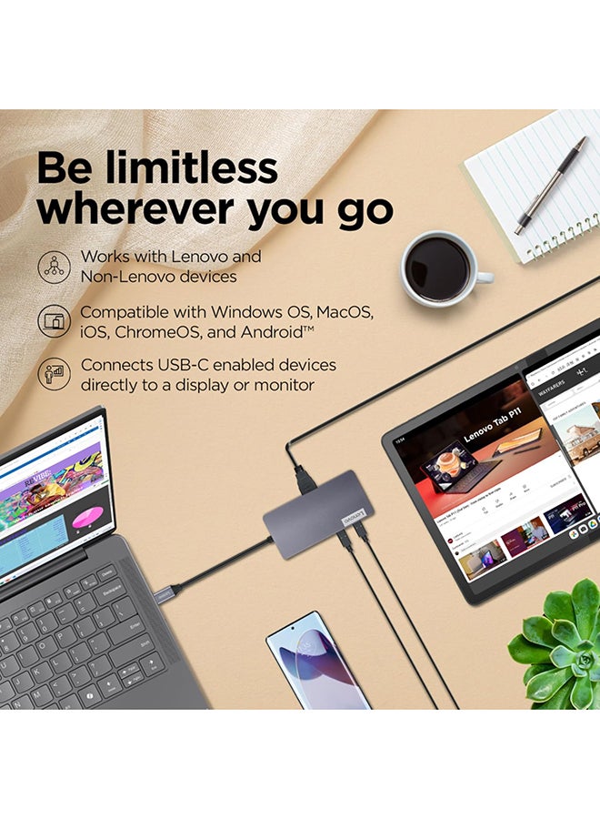 Lenovo 150 USB-C Travel Dock (Charging Host Upto 100W |3 x USB-A 3.0| x HDMI 1.4, 4K @ 30 Hz| 1 x VGA, Up to 1920 x 1080 @ 60 Hz | 1 x Video Output | RJ45 Support |1 Year Warranty| Grey), GX91M73946 grey - Image 3