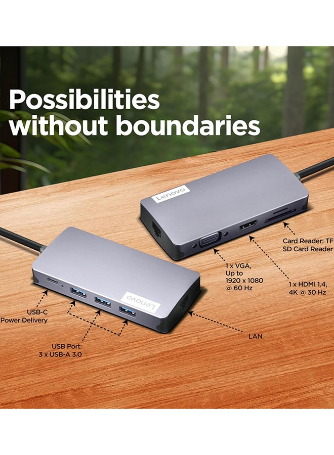 Lenovo 150 USB-C Travel Dock (Charging Host Upto 100W |3 x USB-A 3.0| x HDMI 1.4, 4K @ 30 Hz| 1 x VGA, Up to 1920 x 1080 @ 60 Hz | 1 x Video Output | RJ45 Support |1 Year Warranty| Grey), GX91M73946 grey - Image 4