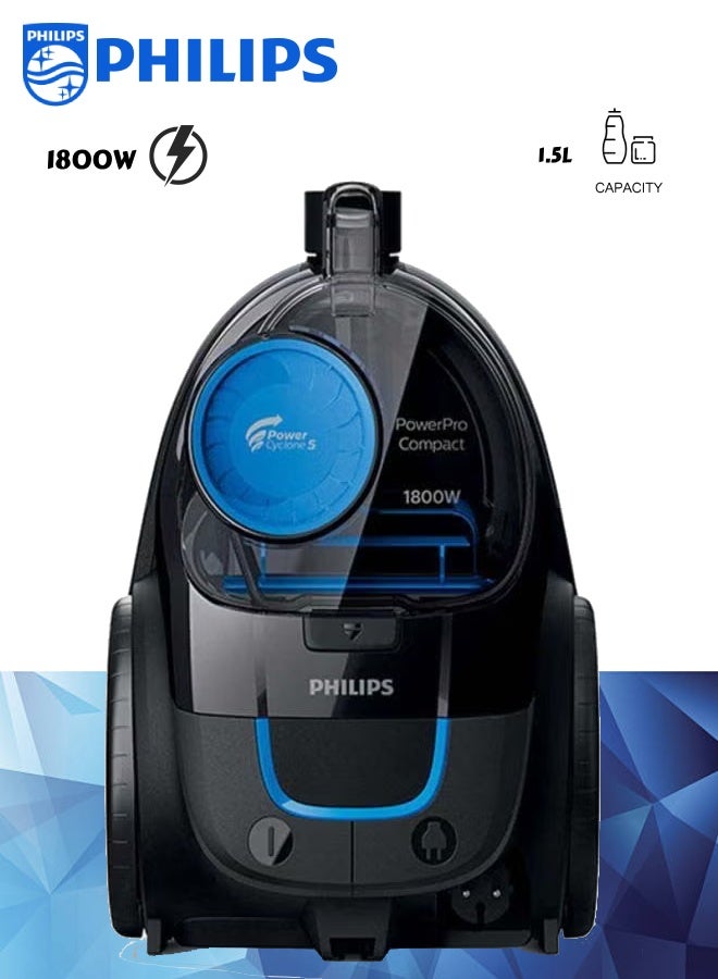Philips PowerPro, Bagless Vacuum Cleaner, 82 dB, HEPA Filter 1.5 L 1800 W FC9350/61 Deep Black - Image 1