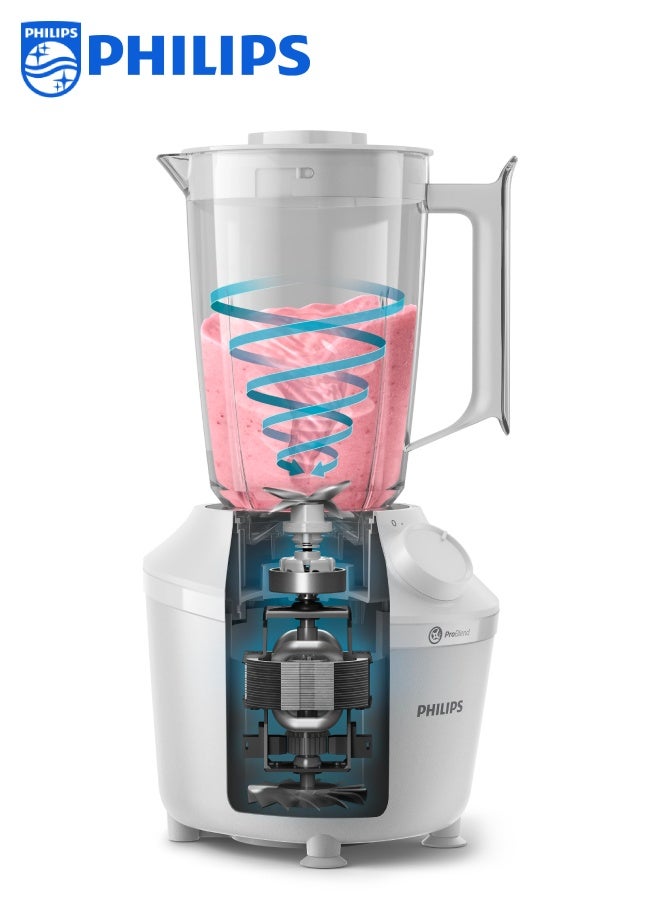 فيليبس Blender 3000 Series with Pro-Blend System, 1 Grinder, Smooth Blending in 45 Seconds, 1 Speed + Pulse 1.9 L 450 W HR2041/10 White - Image 2