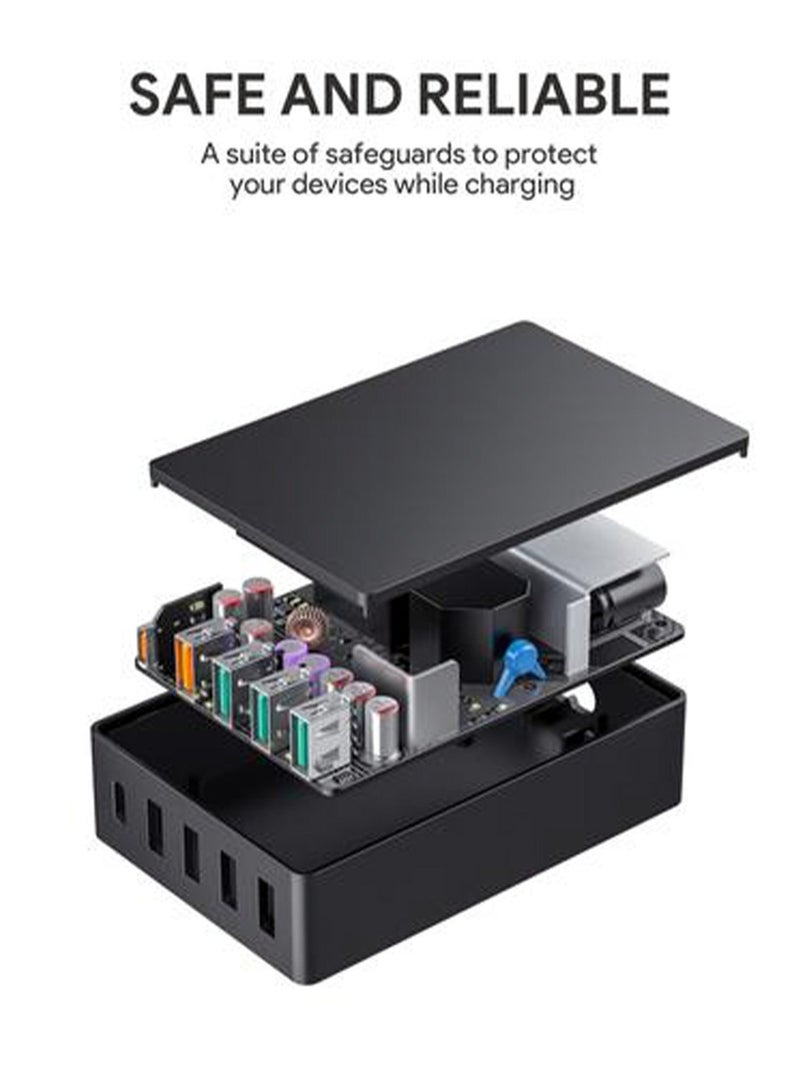 Aukey PA-Y23 63W 5-Port USB Wall Charger - Power Delivery 3.0 with 45W USB-C & 3 USB-A Ports Black - Image 4