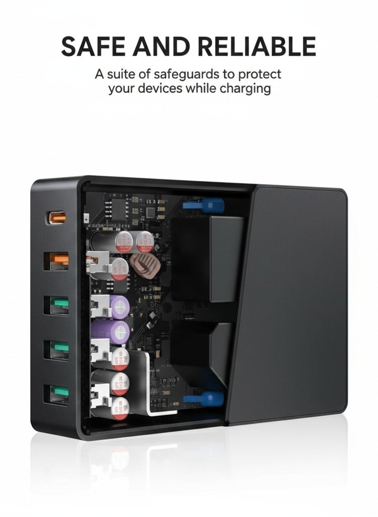 Aukey PA-Y23 63W 5-Port USB Wall Charger - Power Delivery 3.0 with 45W USB-C & 3 USB-A Ports Black - Image 3