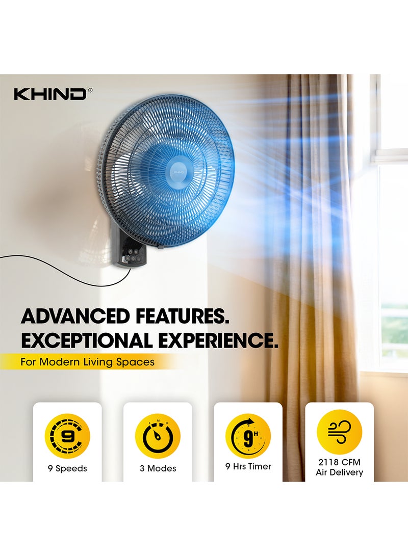 KHIND 16 Inch BLDC Wall Fan with Remote | 9 Speed, 3 Modes, Energy Efficient Motor, Silent Operation <62dB, High Air Delivery 60m³/min 36 W WF1603DC Black - Image 5