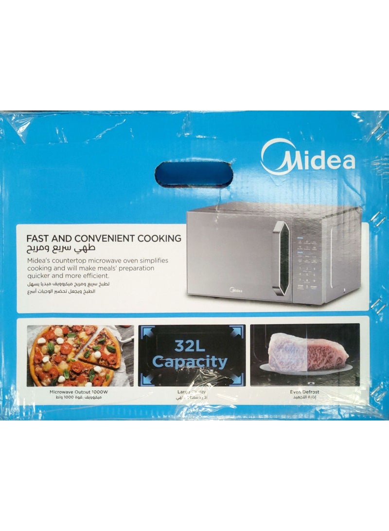 مديا Microwave 32L With Grill 1000W Power 11 Auto Cooking Menus LED Display ECO EG0P042MX-S EG0P042MX Silver with Mirror Finish - Image 3