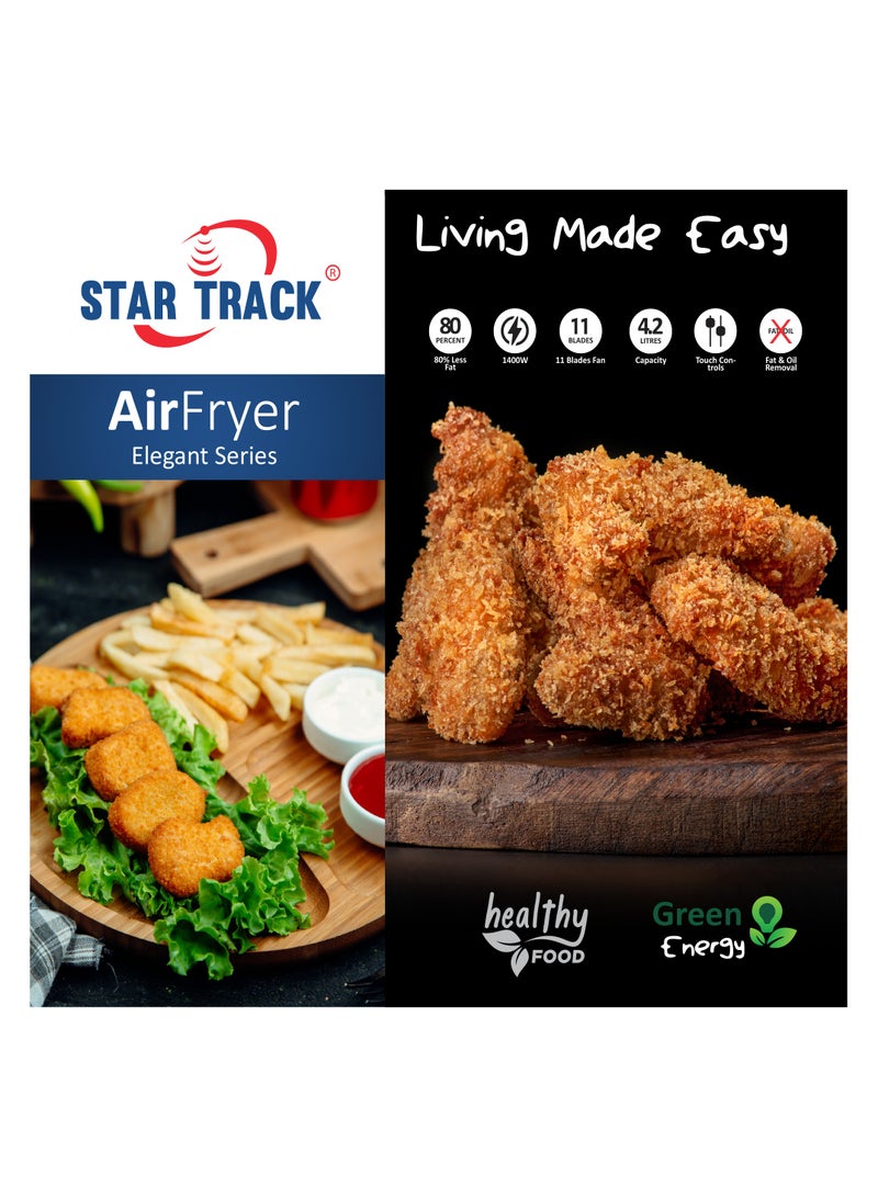 STAR TRACK Air Fryer 4.2 Liter 1400W Comes with Nine Blades Removes Oil and Fat, Elegant Design in Black Color 4.5 L 1400 W ST-AF1400-SB42 Black - Image 4