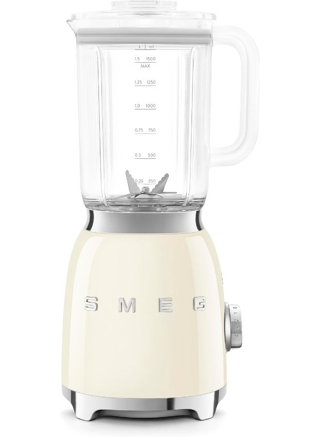 smeg Retro 50's Style Jug Blender with Stainless Steel Blades, 4 Speed Settings and 3 Pre-set Programs, 1 Year Warranty 1.5 L 800 W BLF03CRUK cream - Image 1