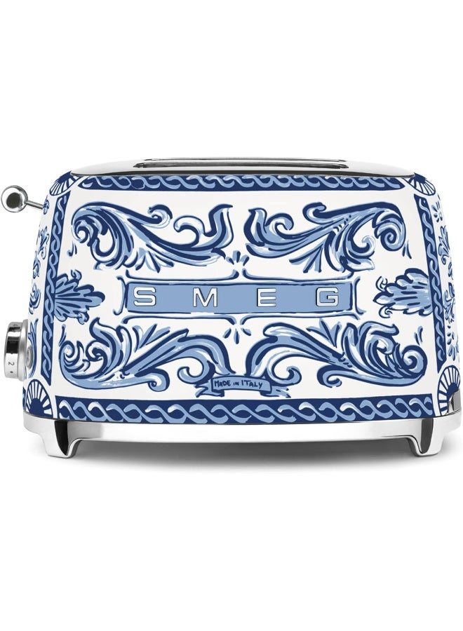 سميج Dolce & Gabbana 2 Slice Mediterraneo Toaster,6 Browning Levels,2 Extra Wide Slots, Defrost And Reheat Functions,1 Year Warranty 950 W TSF01DGBUK Blue Mediterranio - Image 1