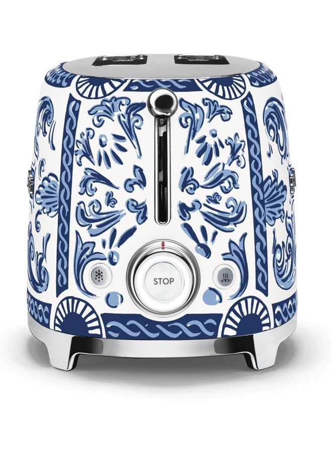 سميج Dolce & Gabbana 2 Slice Mediterraneo Toaster,6 Browning Levels,2 Extra Wide Slots, Defrost And Reheat Functions,1 Year Warranty 950 W TSF01DGBUK Blue Mediterranio - Image 2