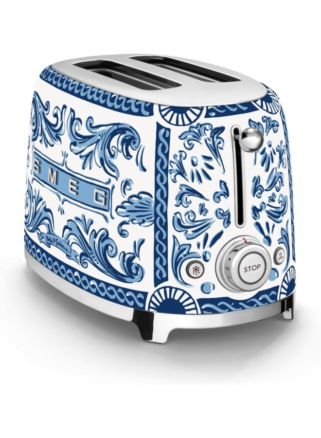 سميج Dolce & Gabbana 2 Slice Mediterraneo Toaster,6 Browning Levels,2 Extra Wide Slots, Defrost And Reheat Functions,1 Year Warranty 950 W TSF01DGBUK Blue Mediterranio - Image 3