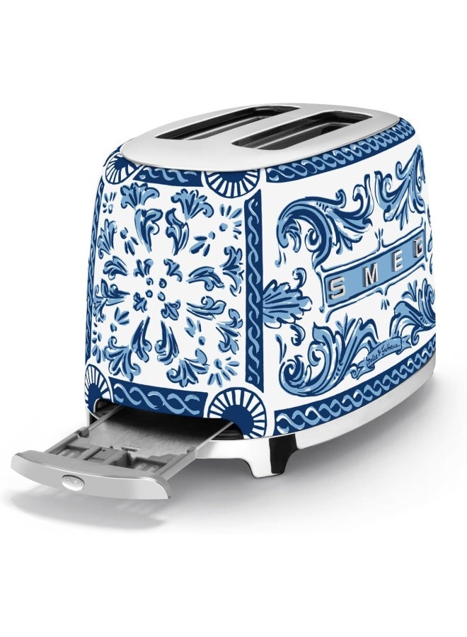 سميج Dolce & Gabbana 2 Slice Mediterraneo Toaster,6 Browning Levels,2 Extra Wide Slots, Defrost And Reheat Functions,1 Year Warranty 950 W TSF01DGBUK Blue Mediterranio - Image 4
