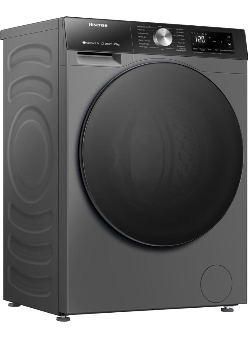 هايسنس غسالة هيسنس 2 في 1 سعة 8 كجم، تجفيف 5 كجم 100%، واي فاي، تقنية العاكس، جرعة تلقائية، غسيل ذكي. رمادي فاخر - Image 3