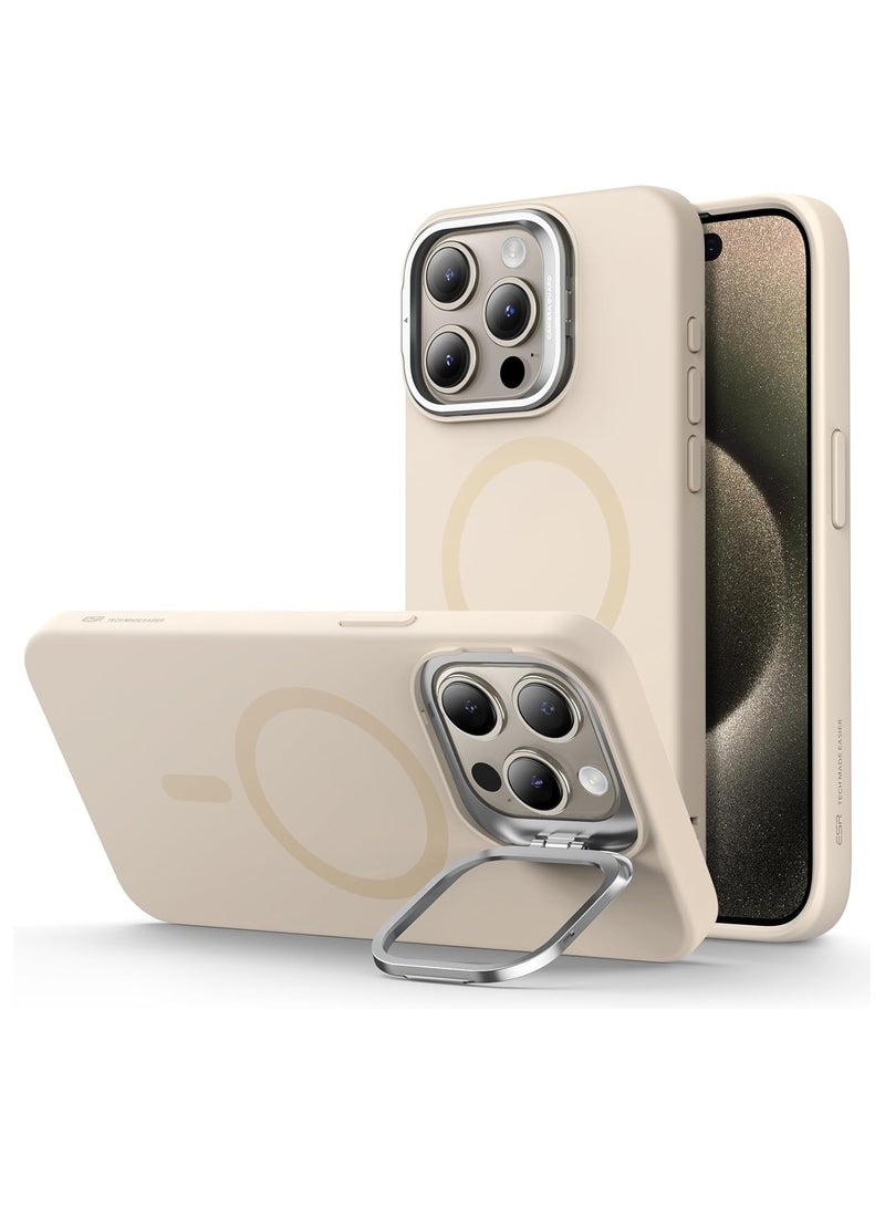 ESR for iPhone 15 Pro Max Case Silicone Case with Stand, Compatible with MagSafe, Built-In Camera Stash Stand, Magnetic Phone Case for iPhone 15 Pro Max, Cloud Series, Light Tan Light Tan - Image 1