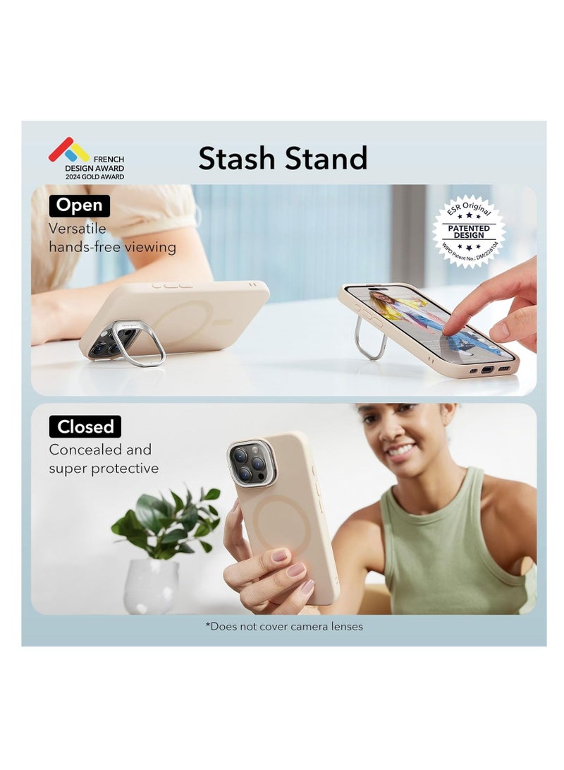 ESR for iPhone 15 Pro Max Case Silicone Case with Stand, Compatible with MagSafe, Built-In Camera Stash Stand, Magnetic Phone Case for iPhone 15 Pro Max, Cloud Series, Light Tan Light Tan - Image 3