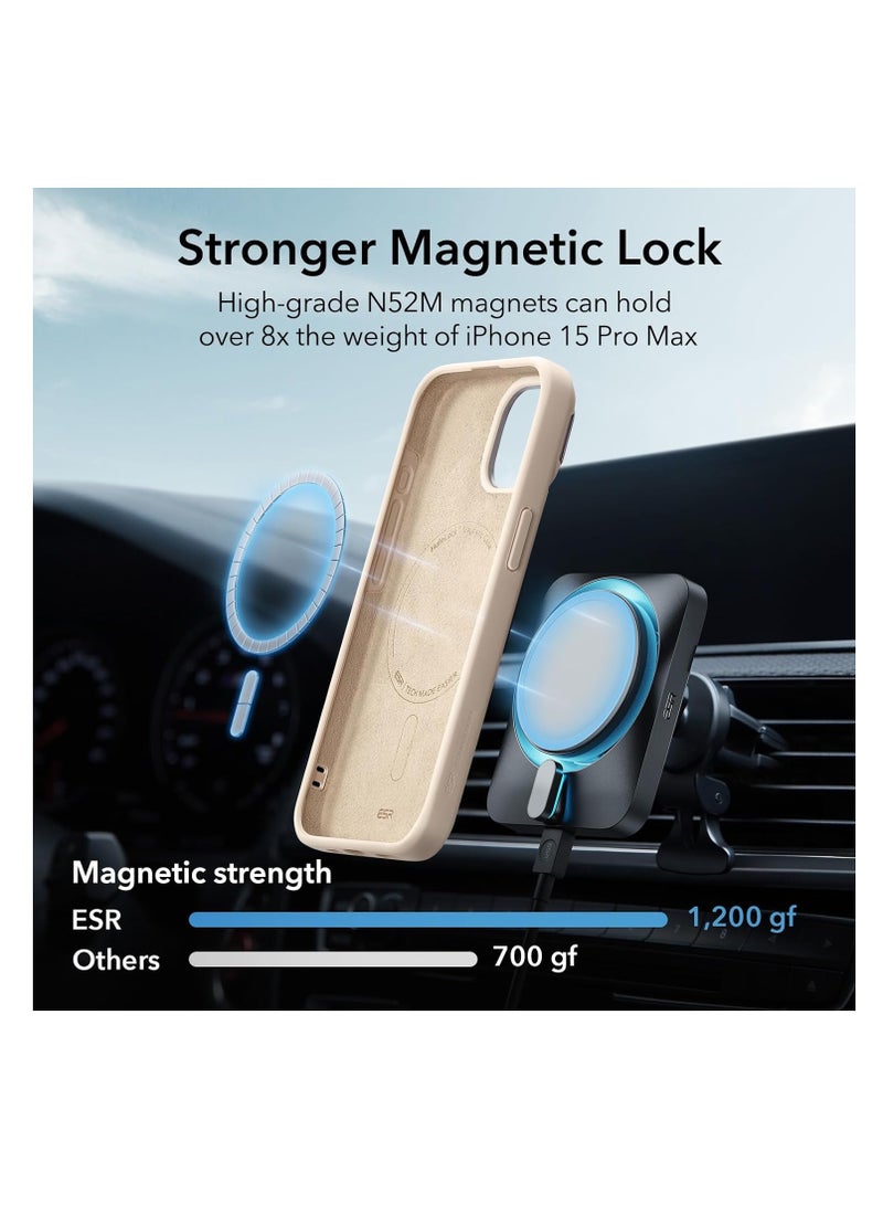 ESR for iPhone 15 Pro Max Case Silicone Case with Stand, Compatible with MagSafe, Built-In Camera Stash Stand, Magnetic Phone Case for iPhone 15 Pro Max, Cloud Series, Light Tan Light Tan - Image 4