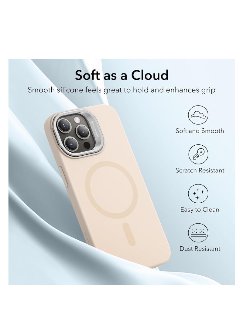 ESR for iPhone 15 Pro Max Case Silicone Case with Stand, Compatible with MagSafe, Built-In Camera Stash Stand, Magnetic Phone Case for iPhone 15 Pro Max, Cloud Series, Light Tan Light Tan - Image 5