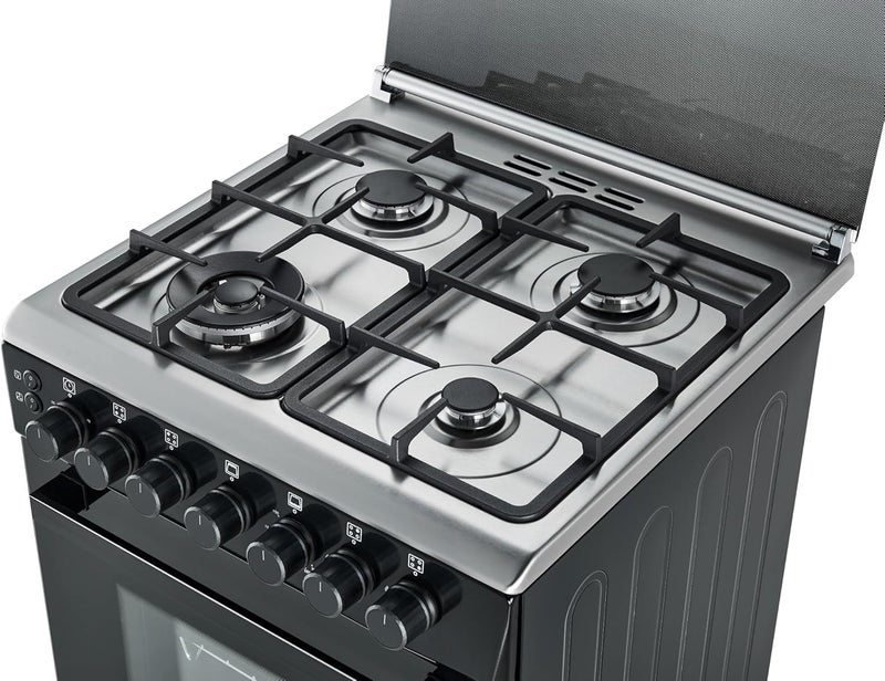 Hoover 60x60 Full Gas Cooker with 4 Gas Burners(1 Wok), Full Safety,Gas Oven & Grill, Auto Ignition, Cast Iron Support, Convection Fan, Oven Lamp, Double Glazed Door 1-YearWarranty HGC-G604G-RB black - Image 3