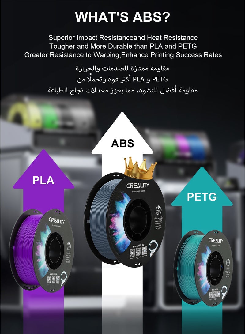 Creality 3D Official CR-ABS Filament 1.75mm 3D Printer Filament, 1kg (2.2lb) Neatly Wound Spool, Dimensional Accuracy ±0.03mm, Fit for Ender, Bambu Lab, Anycubic,ELEGOO FDM Printers, Grey CR-ABS-Grey 1KG - Image 3