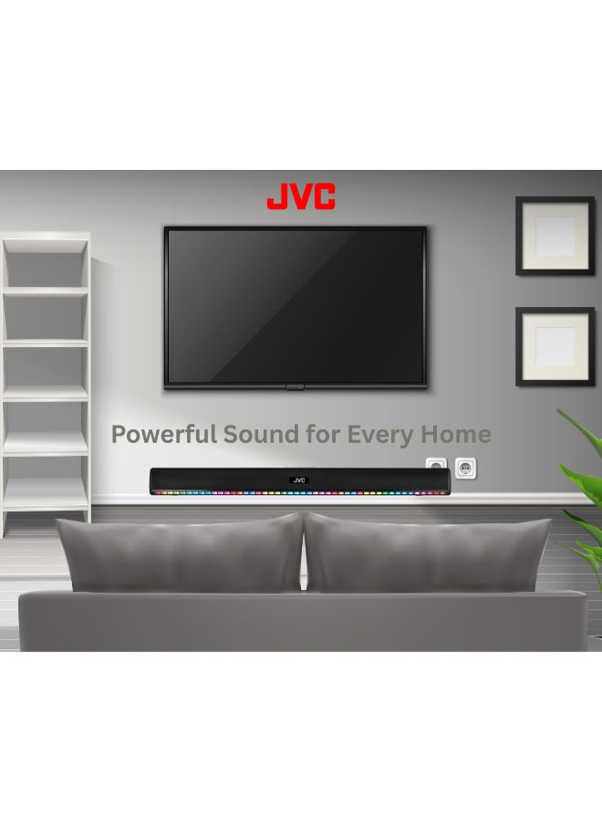 JVC 2.0 CH Bluetooth Soundbar with Built-in Battery, LED Display, 400W PMPO Output, FM Radio, USB & AUX Connectivity – TH-N324B TH-N324B Black - Image 2