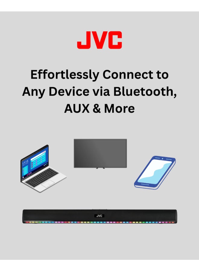 JVC 2.0 CH Bluetooth Soundbar with Built-in Battery, LED Display, 400W PMPO Output, FM Radio, USB & AUX Connectivity – TH-N324B TH-N324B Black - Image 3