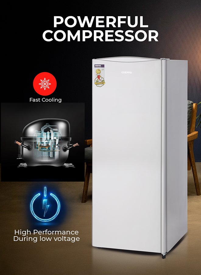 جيباس ثلاجة باب واحد مزيلة للصقيع بسعة 220 لتر إجمالي/ 173 لتر إجمالي - GRF2050SPE/ تبريد سريع، ضوضاء منخفضة، تنظيف سهل/ مع مقبض مدمج ورفوف زجاجية، مثالية للمساحات الصغيرة، الشقق، إلخ - Image 3