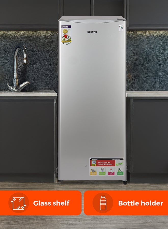 جيباس ثلاجة باب واحد مزيلة للصقيع بسعة 220 لتر إجمالي/ 173 لتر إجمالي - GRF2050SPE/ تبريد سريع، ضوضاء منخفضة، تنظيف سهل/ مع مقبض مدمج ورفوف زجاجية، مثالية للمساحات الصغيرة، الشقق، إلخ - Image 5
