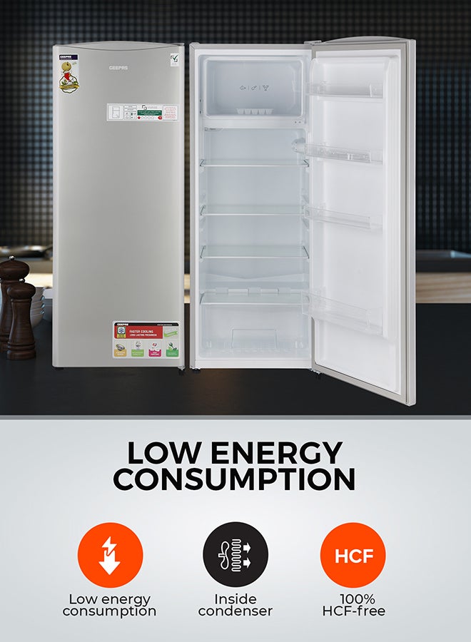 جيباس ثلاجة باب واحد مزيلة للصقيع بسعة 220 لتر إجمالي/ 173 لتر إجمالي - GRF2050SPE/ تبريد سريع، ضوضاء منخفضة، تنظيف سهل/ مع مقبض مدمج ورفوف زجاجية، مثالية للمساحات الصغيرة، الشقق، إلخ - Image 4