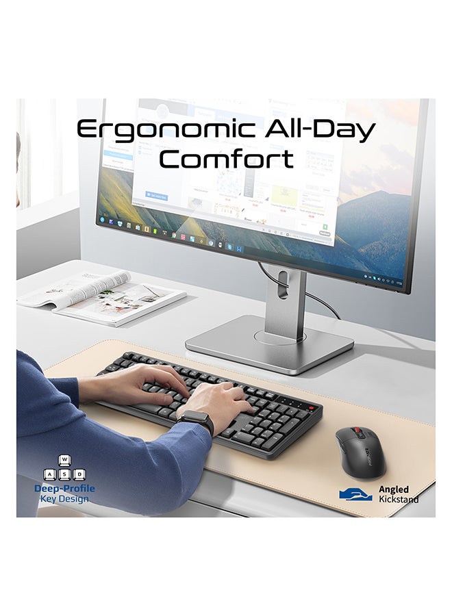 بروميت مجموعة لوحة المفاتيح والماوس اللاسلكية المريحة برو كومبو-15، مفاتيح فائقة الصمت <22dB، ماوس بدقة 5000DPI، 2.4GHz، توصيل وتشغيل، عمر بطارية طويل، متوافق مع ويندوز/macOS/أندرويد - Image 3