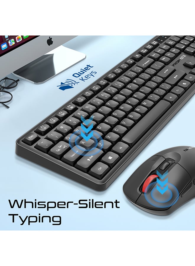 بروميت مجموعة لوحة المفاتيح والماوس اللاسلكية المريحة برو كومبو-15، مفاتيح فائقة الصمت <22dB، ماوس بدقة 5000DPI، 2.4GHz، توصيل وتشغيل، عمر بطارية طويل، متوافق مع ويندوز/macOS/أندرويد - Image 2