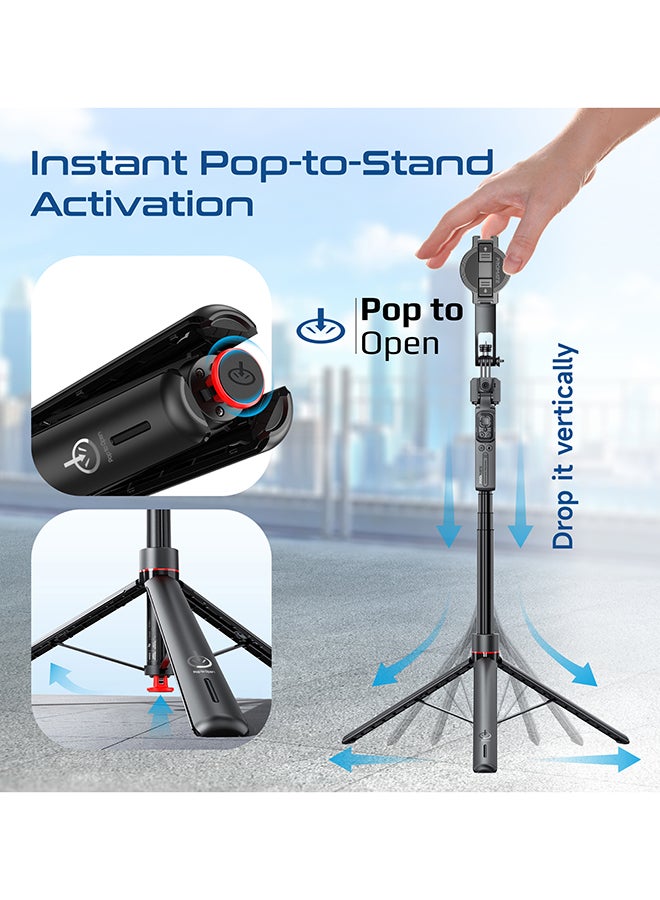 Promate TriPop-Ai Smart Tripod with 176cm Telescopic Rod, Auto-Pop Base, 360° AI Face Tracking, Gesture Control, Dual Mount Clamp & Magnetic, Bluetooth 5.4 Remote for iOS & Android - Image 2