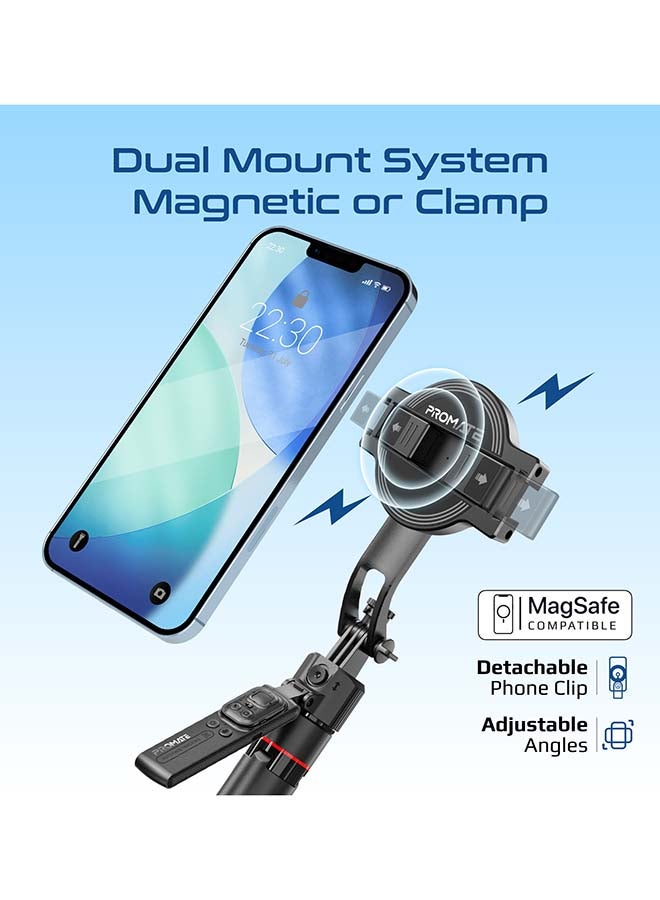 Promate TriPop-Ai Smart Tripod with 176cm Telescopic Rod, Auto-Pop Base, 360° AI Face Tracking, Gesture Control, Dual Mount Clamp & Magnetic, Bluetooth 5.4 Remote for iOS & Android - Image 4