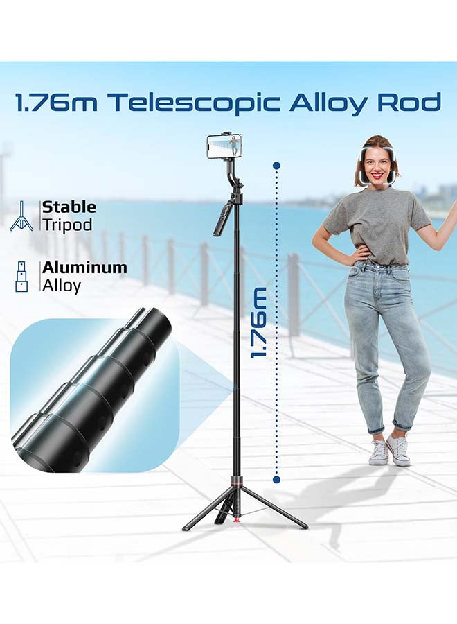 Promate TriPop-Ai Smart Tripod with 176cm Telescopic Rod, Auto-Pop Base, 360° AI Face Tracking, Gesture Control, Dual Mount Clamp & Magnetic, Bluetooth 5.4 Remote for iOS & Android - Image 5