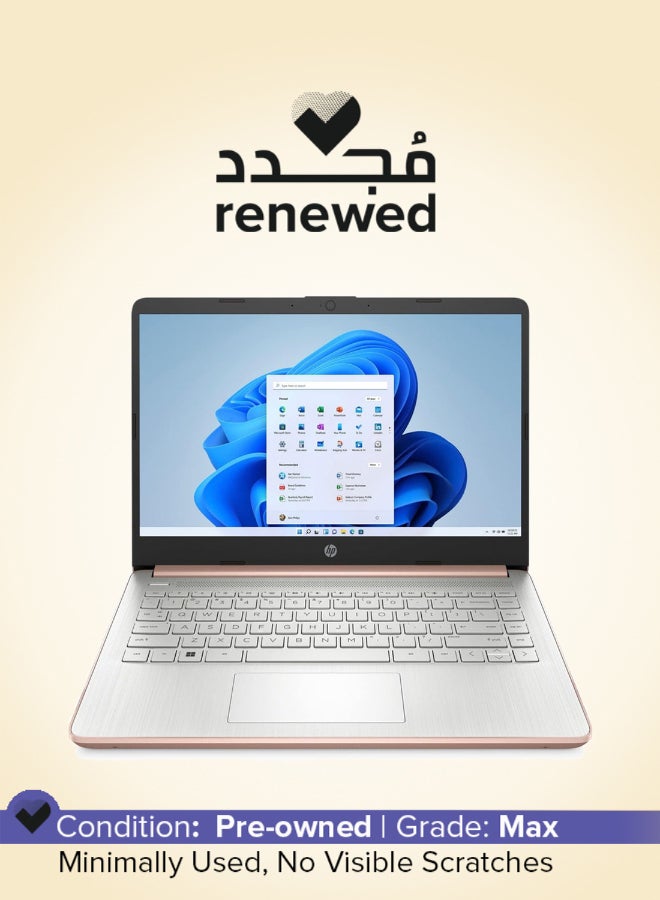 HP Renewed - 14-DQ0054DX Laptop With 14-Inch UHD Display,Intel Celeron N4120 Processor/Dual Core/4GB RAM/64GB SSD/Intel UHD 600 Graphics/Windows 11 English/Arabic Pink - Image 1
