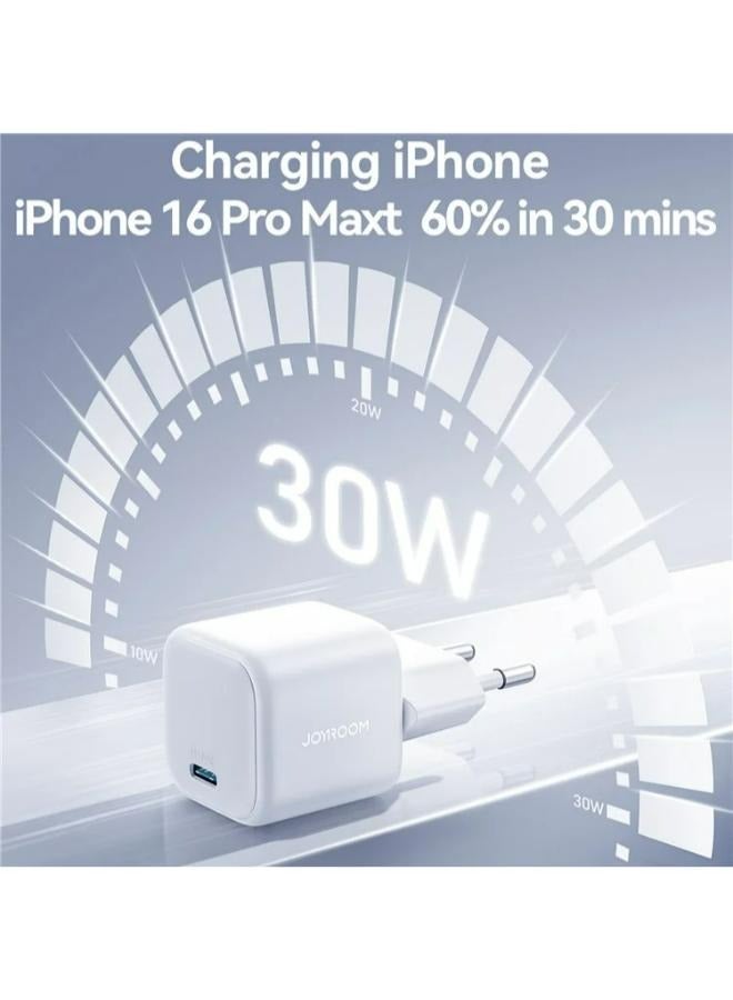 JOYROOM JR-TCG15 Mini 30W GaN Fast Charger Phone Power Adapter, EU Plug White - Image 2