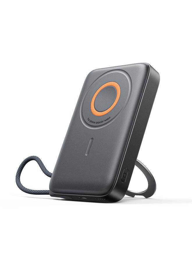 JOYROOM 10000 mAh 10,000 mAh 38.5 W (22.5 W Fast Wired Charging, Up to 15 W Wireless MagSafe Charging, and a 5 W Watch-Power Mode) 3‑in‑1 Magnetic Power Bank - Black - Image 1