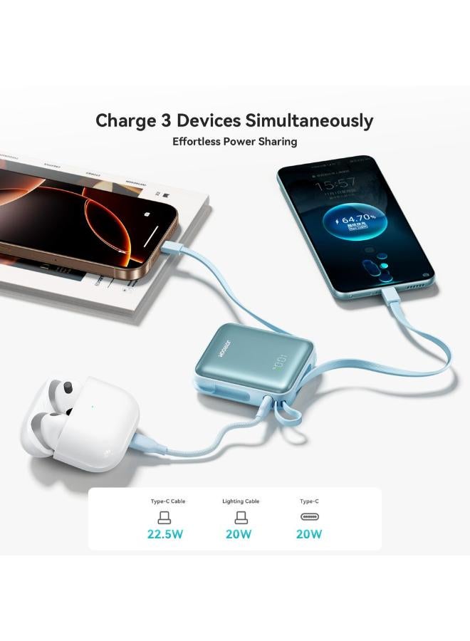 JOYROOM 10000mAh 22.5W Power Bank With Fast Charging Dual Cables  - blue - Image 4