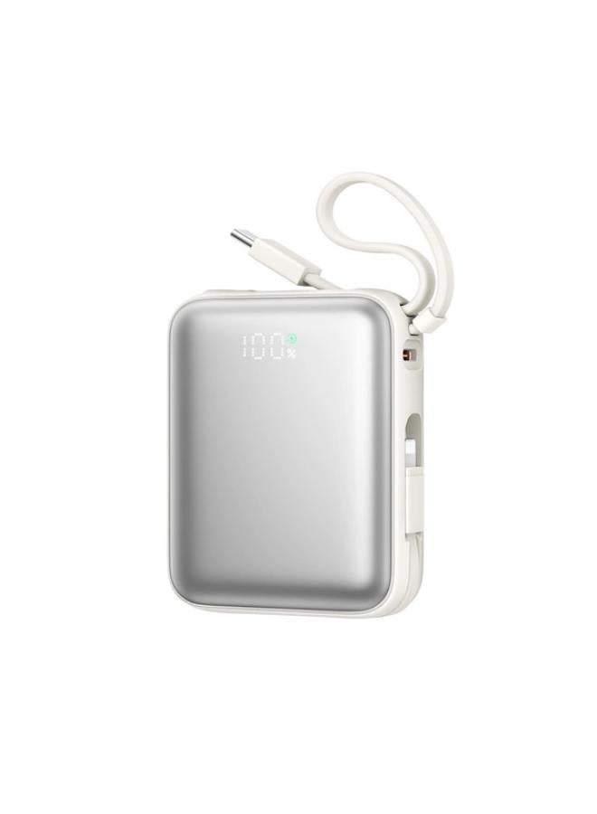 JOYROOM 10000 mAh ,22.5W Fast Charging mini Power Bank With Dual Cables Silver/White - Image 1