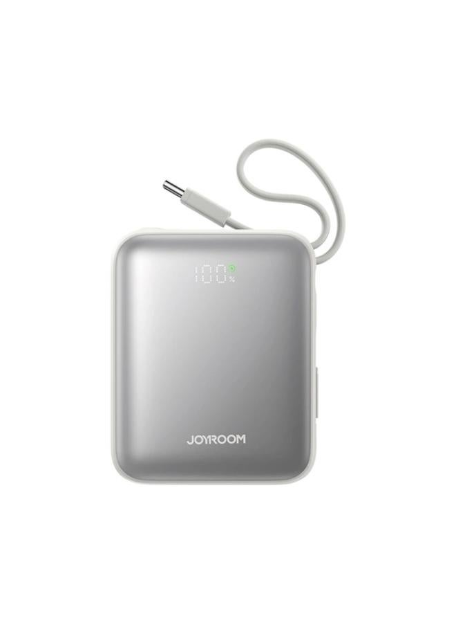 JOYROOM 10000 mAh ,22.5W Fast Charging mini Power Bank With Dual Cables Silver/White - Image 2