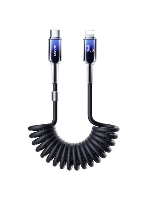 Crystal‑Clear 30W Series Coiled Type‑C to Lightning Fast Charging Cable  1.2M - black